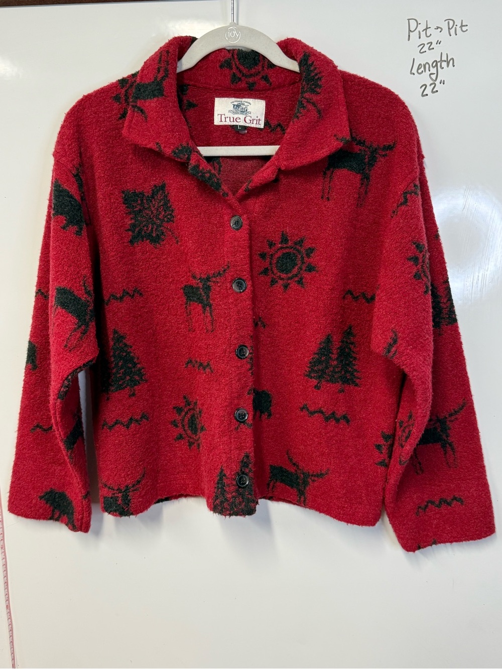 Vintage True Grit Red Moose Fleece Jacket L Cabin Gorpcore